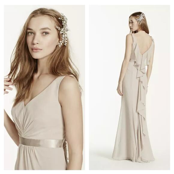 David's Bridal sleeveless chiffon dress with ruffled back detail canary yellow 8 - Picture 6 of 6